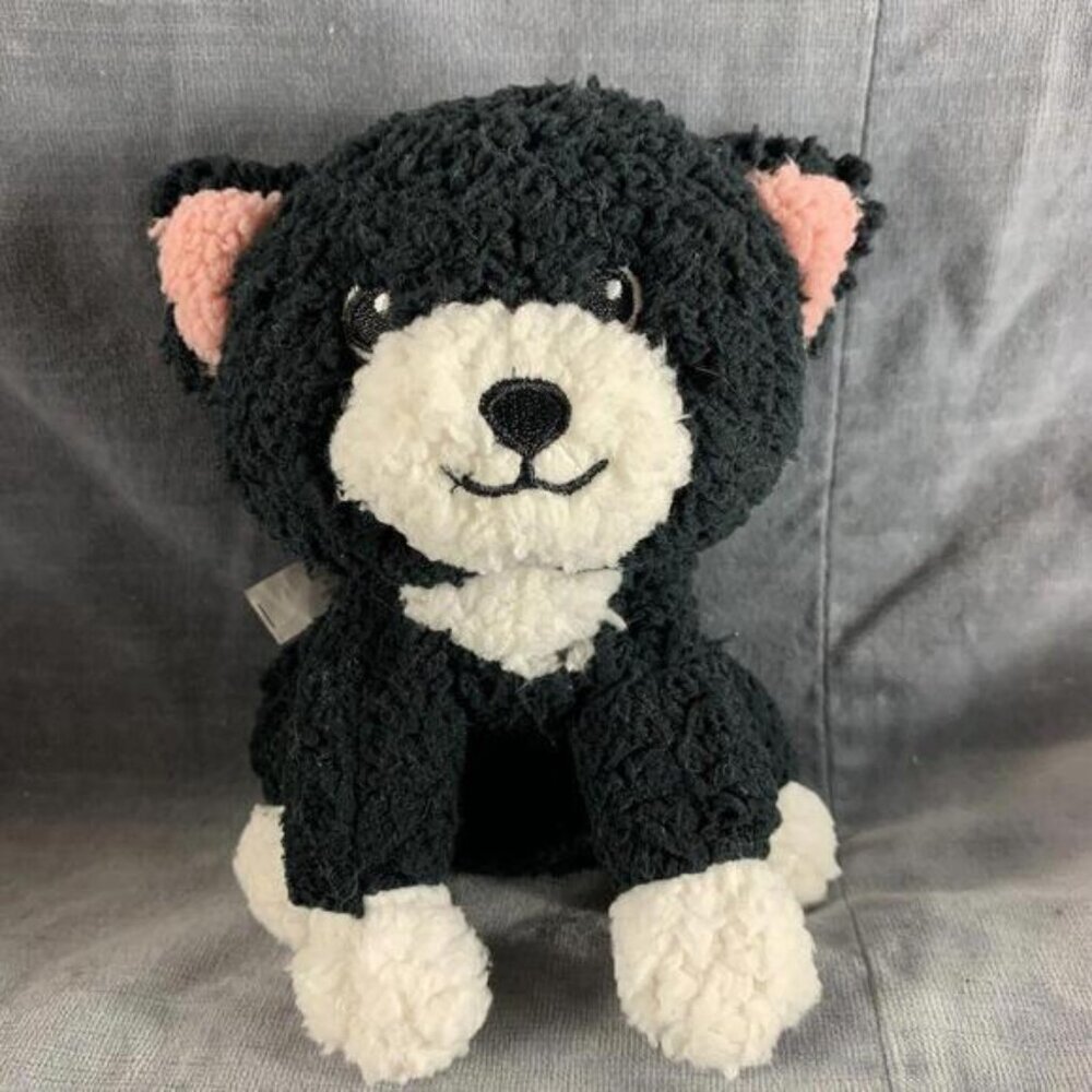 Justice Sleep Kitty Cat Kitten Small Black White Plush 6Stuffed Animal Toy​